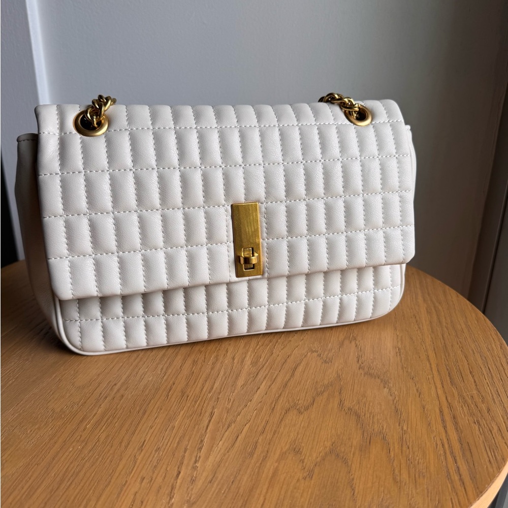 Mango Cream and Gold Quilted Shoulder Bag